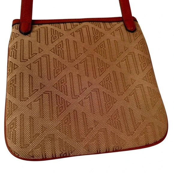 RALPH LAUREN Light Khaki/Tan Signature Canvas Swing Pack Crossbody Leather Trim - Picture 8 of 15